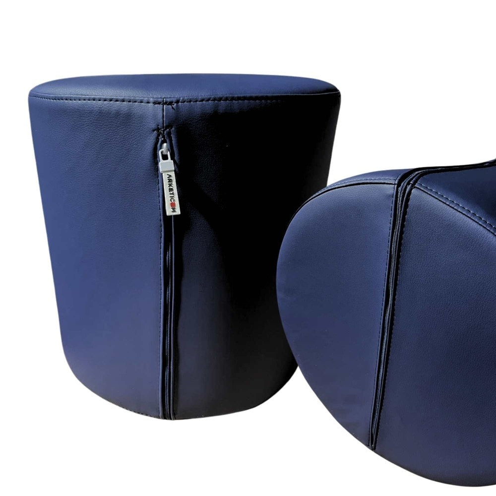 Arketicom, rivestimento in ecopelle per pouf cilindrico Blu