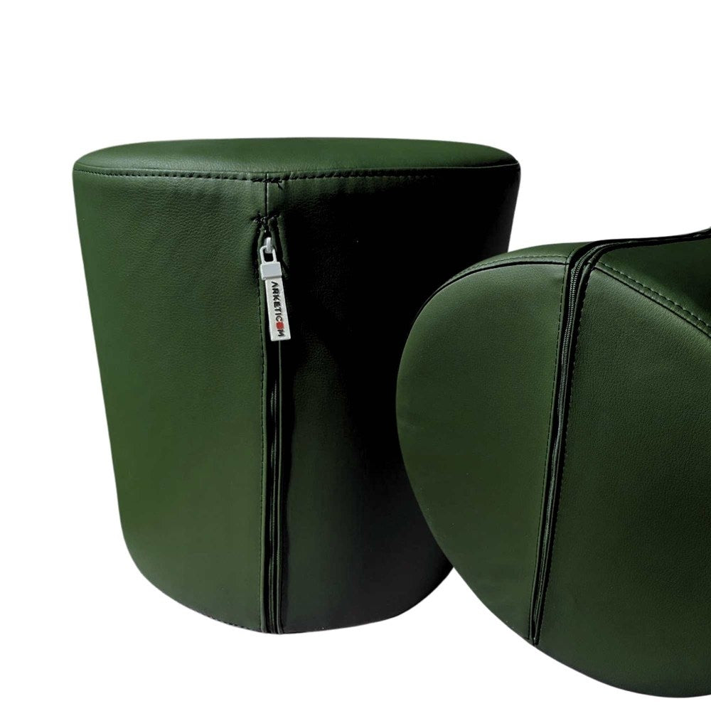 Arketicom, rivestimento in ecopelle per pouf cilindrico Verde