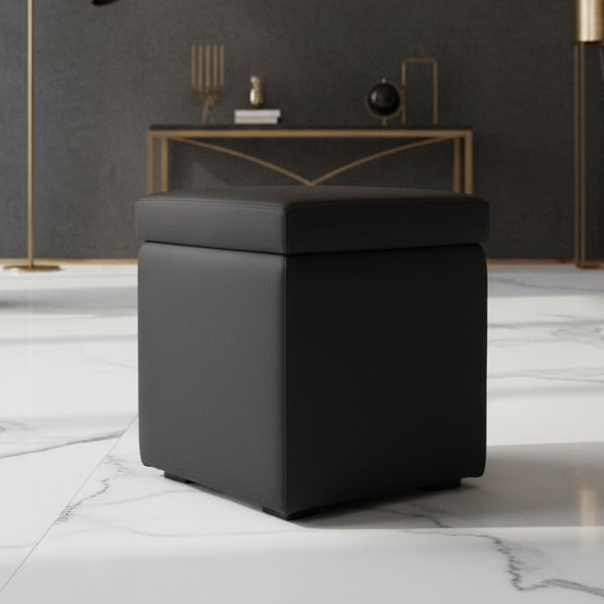 Arketicom Pouf contenitore Ecopelle nero