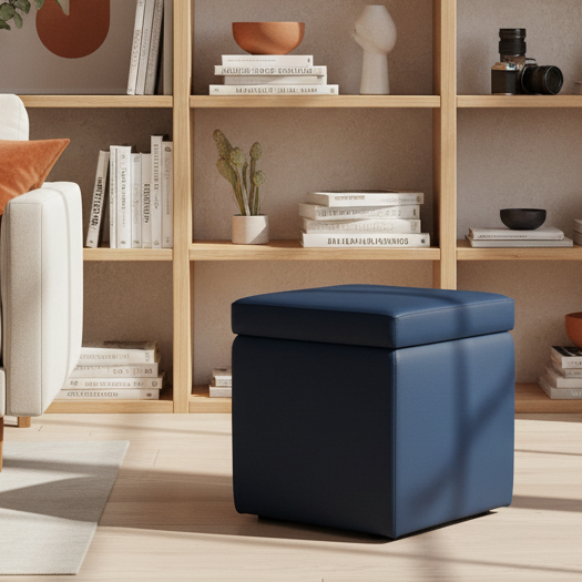 Arketicom Pouf contenitore Ecopelle blu notte