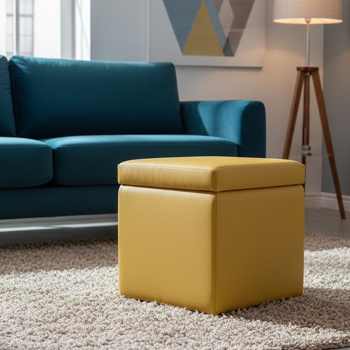 Arketicom Pouf contenitore Ecopelle giallo senape