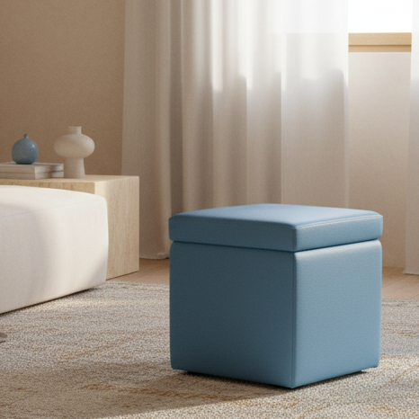 pouf contenitore in ecopelle Arketicom, celeste