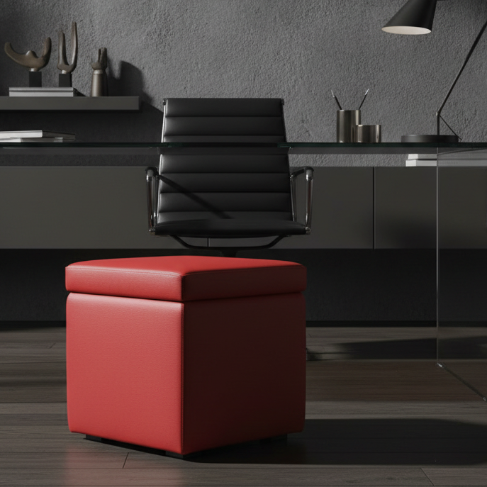 pouf contenitore in ecopelle Arketicom, rosso