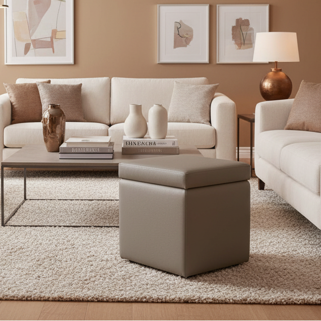 pouf contenitore in ecopelle Arketicom, tortora