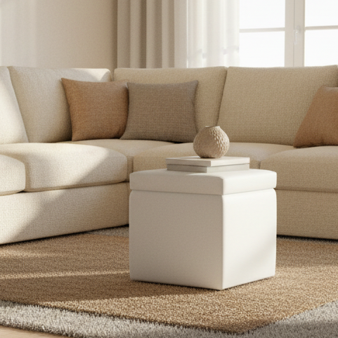 pouf contenitore in ecopelle Arketicom, bianco