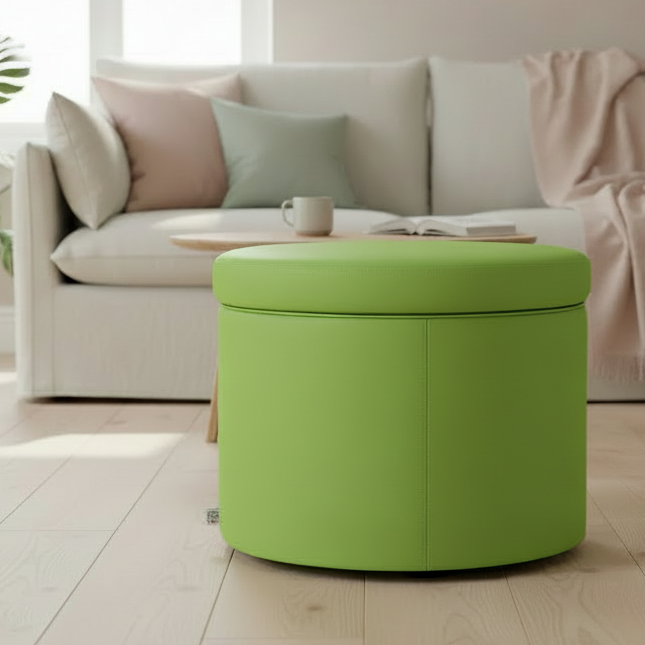 Pouf Contenitore Rotondo in Ecopelle verde