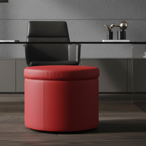 Pouf Contenitore Rotondo in Ecopelle rosso
