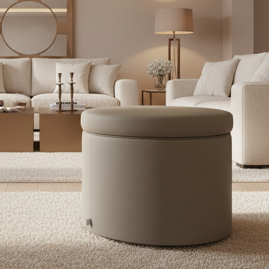 Pouf Contenitore Rotondo in Ecopelle tortora
