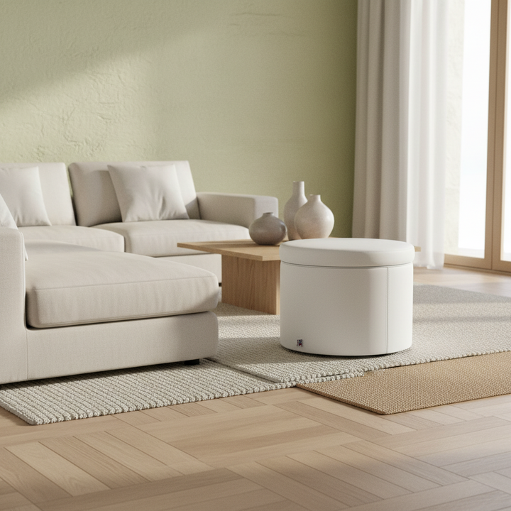 Pouf Contenitore Rotondo in Ecopelle bianco