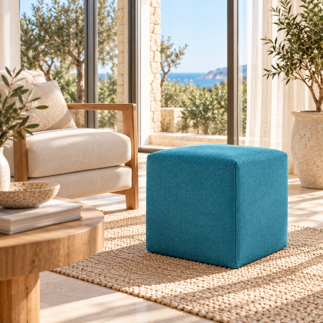 DADO TEX 42, Pouf repose-pieds en coton avec fermeture éclair 42x42 h42