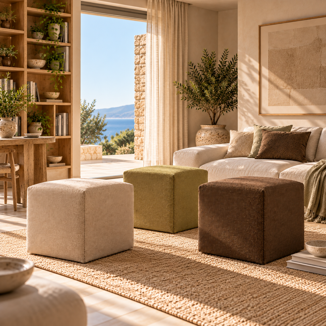 DADO TEX 42, Pouf repose-pieds en coton avec fermeture éclair 42x42 h42