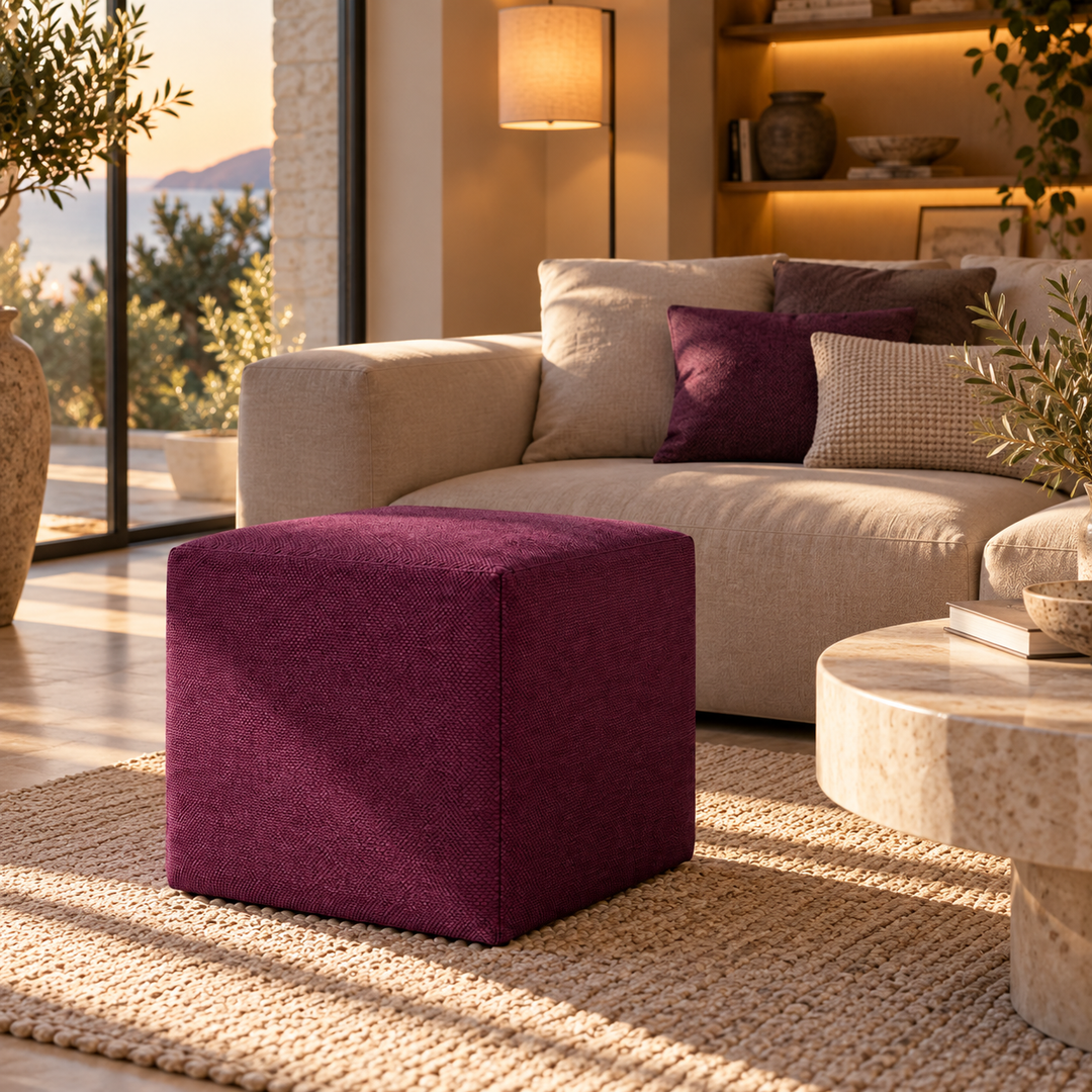 DADO TEX 42, Pouf repose-pieds en coton avec fermeture éclair 42x42 h42
