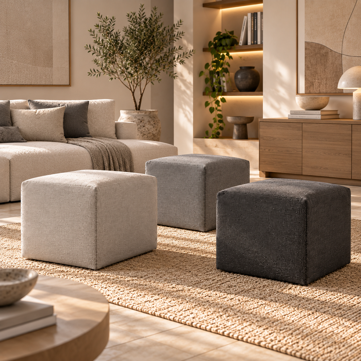 DADO TEX 42, Pouf repose-pieds en coton avec fermeture éclair 42x42 h42