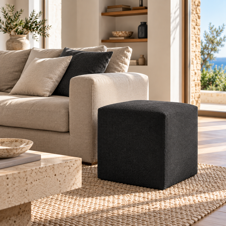 DADO TEX 42, Pouf repose-pieds en coton avec fermeture éclair 42x42 h42