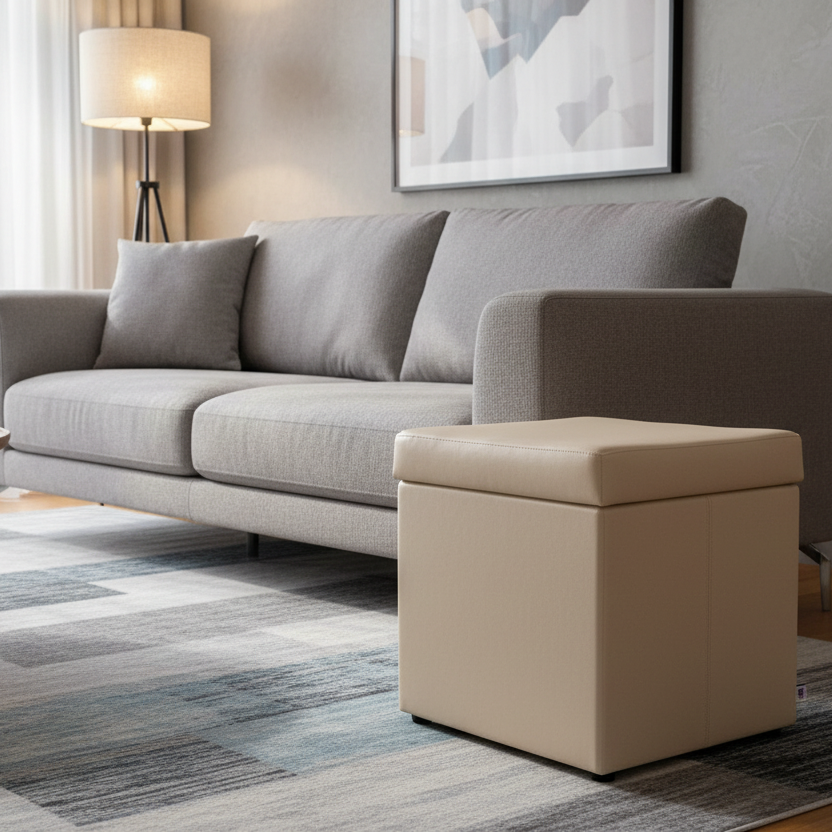 Arketicom Pouf contenitore Ecopelle beige